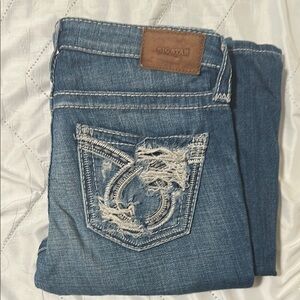 Big Star Blue Straight Leg Jeans with Intricate Stitching
